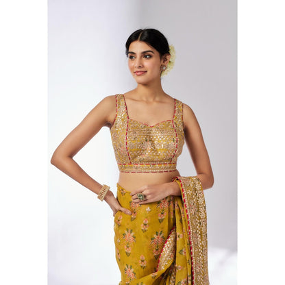 Gopi Vaid Mustard Masoom Saree with Stitched Blouse and Petticoat