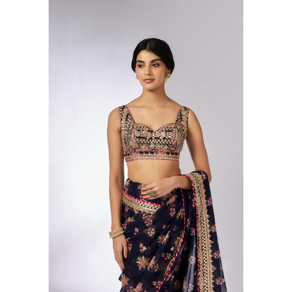 Gopi Vaid Navy Blue Masoom Saree with Stitched Blouse and Petticoat