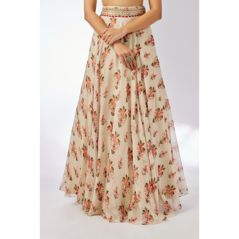 Gopi Vaid Ivory Esha Lehenga with Blouse and Dupatta (Set of 3)