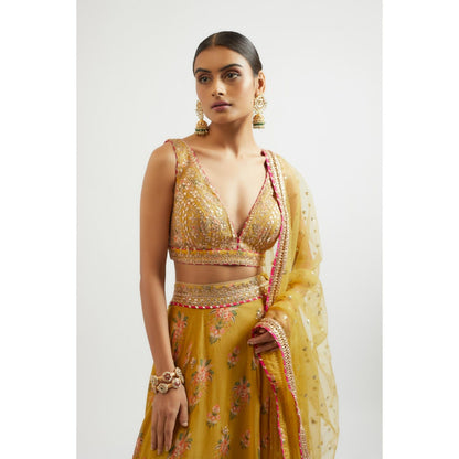 Gopi Vaid Mustard Esha Lehenga with Blouse and Dupatta (Set of 3)