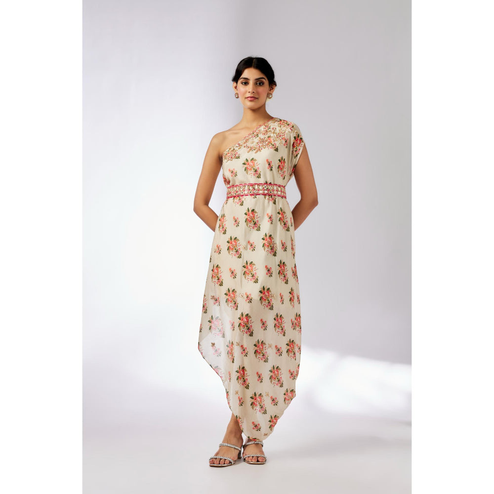 Gopi Vaid Ivory Zoya Midi Dress with Belt (Set of 2)