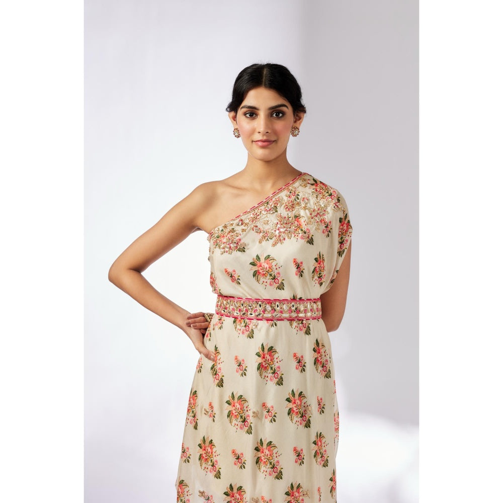 Gopi Vaid Ivory Zoya Midi Dress with Belt (Set of 2)