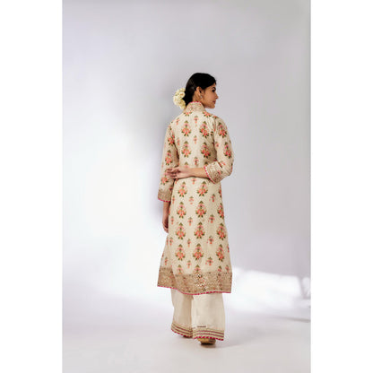 Gopi Vaid Ivory Mansi Kurta with Palazzo and Dupatta (Set of 3)