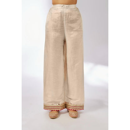 Gopi Vaid Ivory Mansi Kurta with Palazzo and Dupatta (Set of 3)