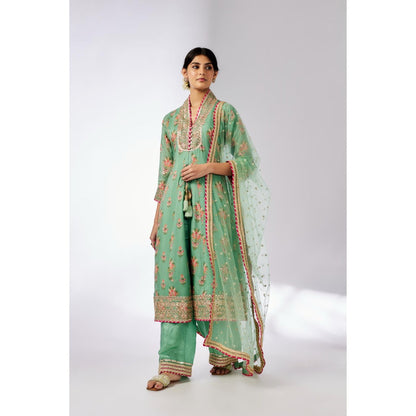 Gopi Vaid Green Mansi Kurta with Palazzo and Dupatta (Set of 3)