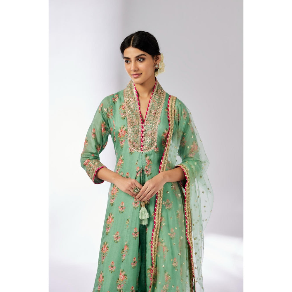 Gopi Vaid Green Mansi Kurta with Palazzo and Dupatta (Set of 3)