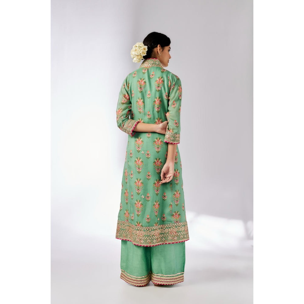 Gopi Vaid Green Mansi Kurta with Palazzo and Dupatta (Set of 3)