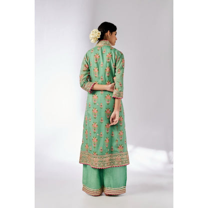 Gopi Vaid Green Mansi Kurta with Palazzo and Dupatta (Set of 3)