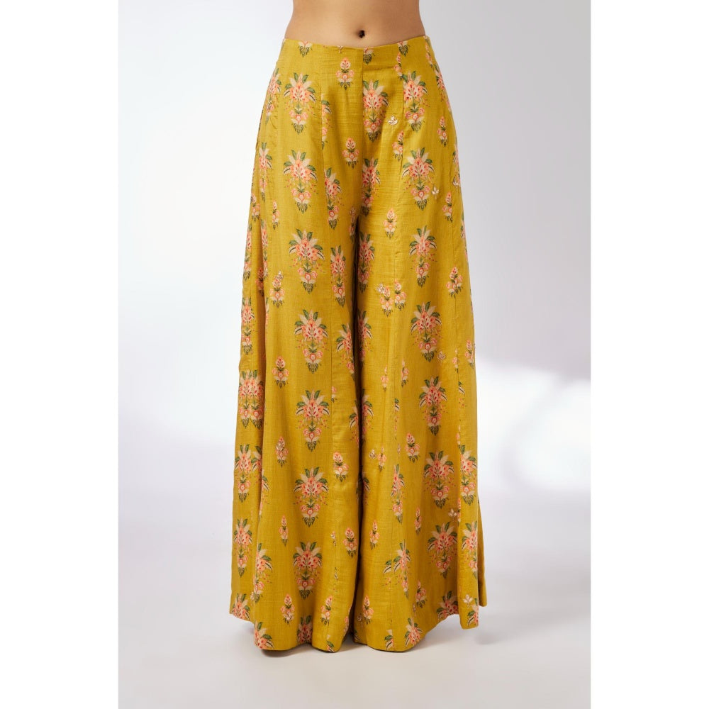 Gopi Vaid Mustard Jisha Bustier with Palazzo and Cape (Set of 3)