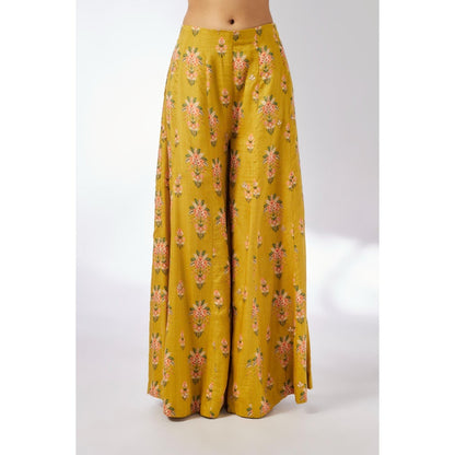 Gopi Vaid Mustard Jisha Bustier with Palazzo and Cape (Set of 3)