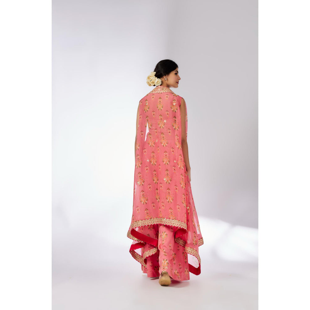 Gopi Vaid Pink Jisha Bustier with Palazzo and Cape (Set of 3)