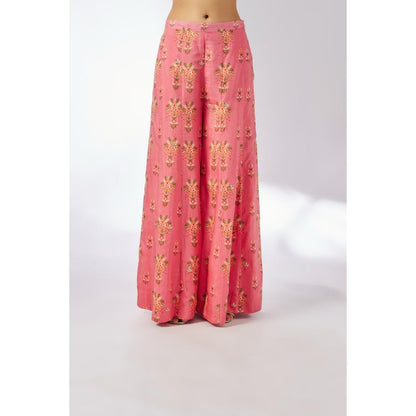 Gopi Vaid Pink Jisha Bustier with Palazzo and Cape (Set of 3)