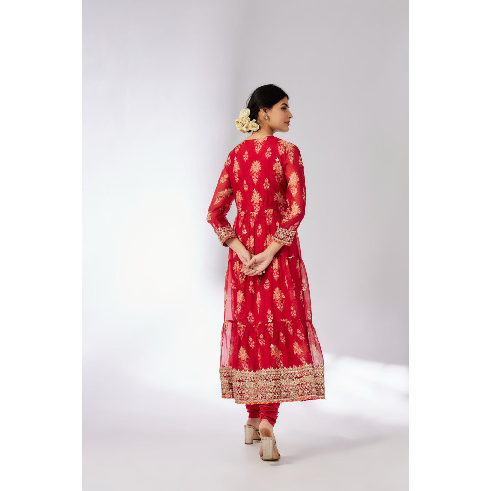 Gopi Vaid Joshna Tiered Anarkali with Churidar and Dupatta (Set of 3)