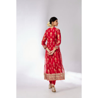 Gopi Vaid Joshna Tiered Anarkali with Churidar and Dupatta (Set of 3)