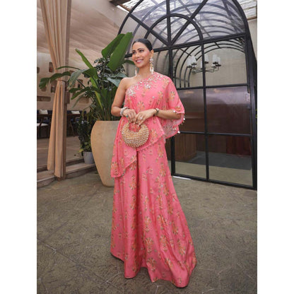 Gopi Vaid Pink Elena Top with Palazzo (Set of 2)