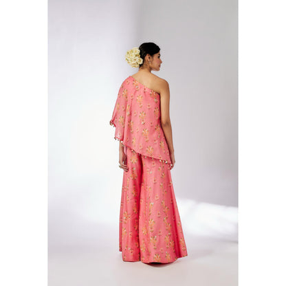 Gopi Vaid Pink Elena Top with Palazzo (Set of 2)