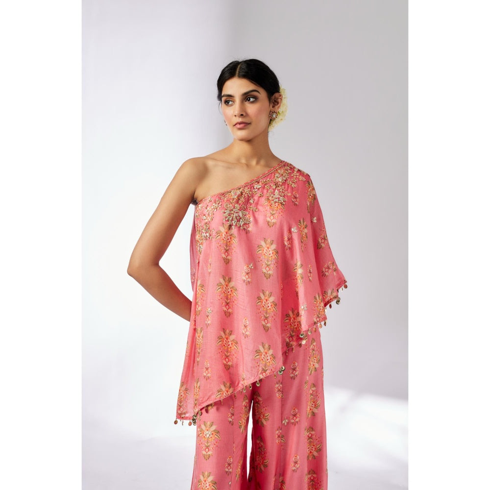 Gopi Vaid Pink Elena Top with Palazzo (Set of 2)