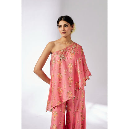 Gopi Vaid Pink Elena Top with Palazzo (Set of 2)
