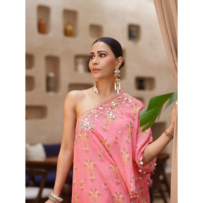 Gopi Vaid Pink Elena Top with Palazzo (Set of 2)