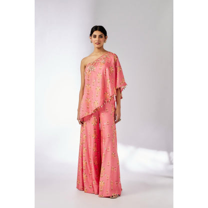 Gopi Vaid Pink Elena Top with Palazzo (Set of 2)