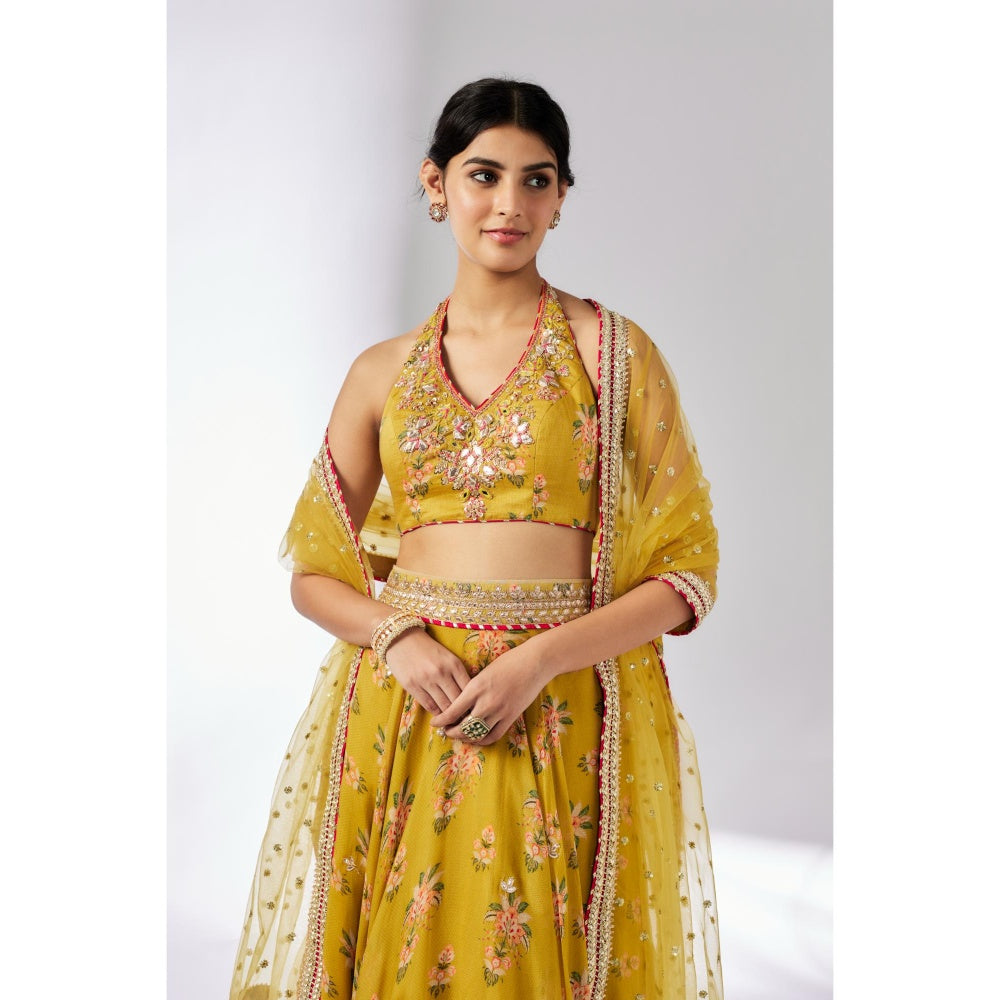 Gopi Vaid Mustard Bhairavi Lehenga with Blouse and Dupatta (Set of 3)
