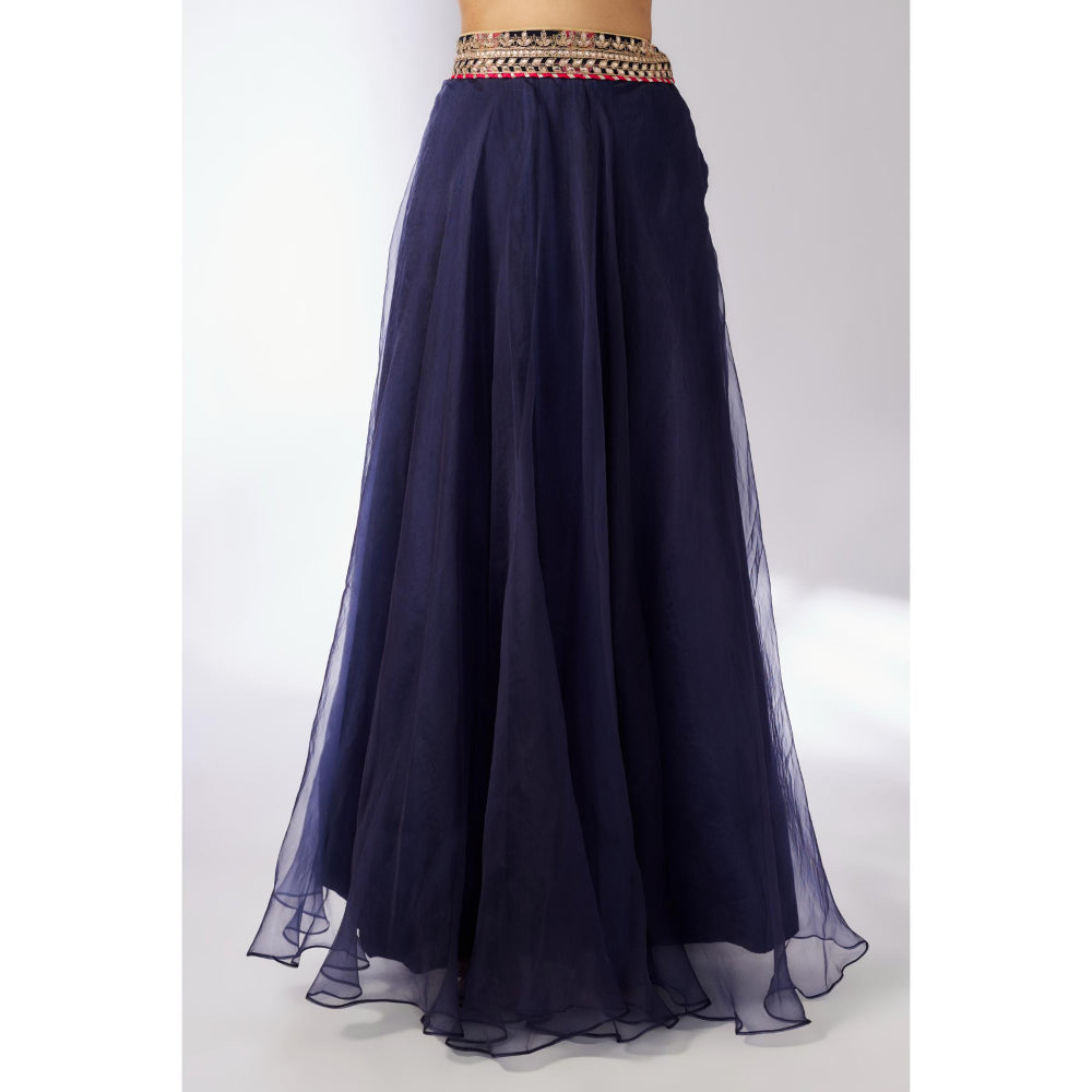 Gopi Vaid Navy Blue Unnati Lehenga with Blouse and Jacket (Set of 3)