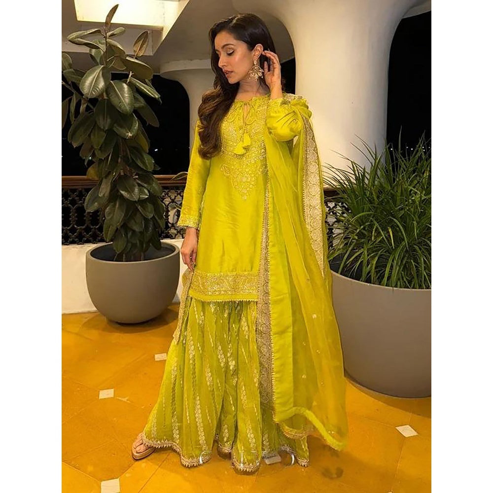 Gopi Vaid Green Rati with Jamdani Sharara with Kurta and Dupatta (Set of 3)