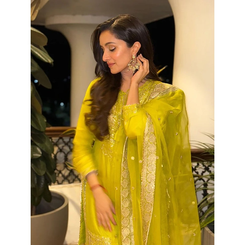 Gopi Vaid Green Rati with Jamdani Sharara with Kurta and Dupatta (Set of 3)