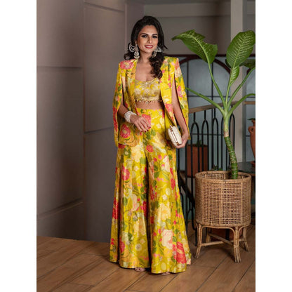 Gopi Vaid Yellow Mahek Blazer with Blouse and Sharara (Set of 3)