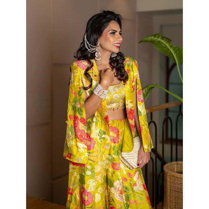 Gopi Vaid Yellow Mahek Blazer with Blouse and Sharara (Set of 3)