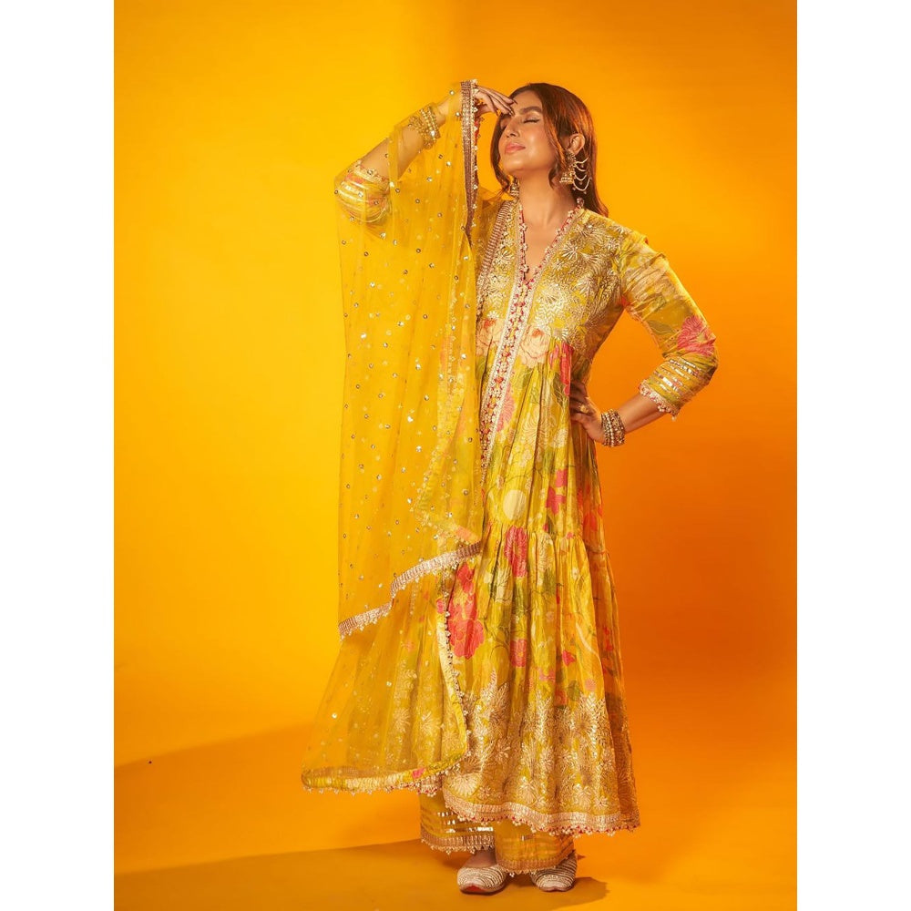 Gopi Vaid Yellow Huma Anarkali with Palazzo and Dupatta (Set of 3)