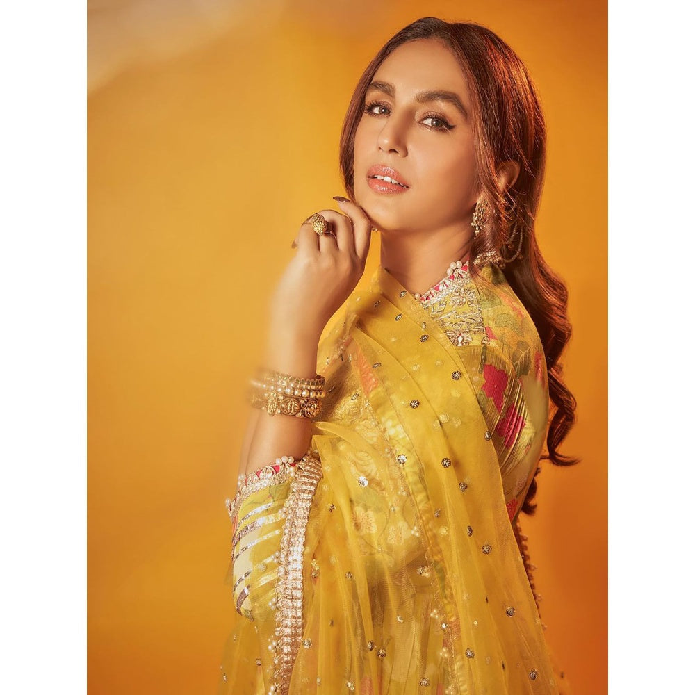 Gopi Vaid Yellow Huma Anarkali with Palazzo and Dupatta (Set of 3)