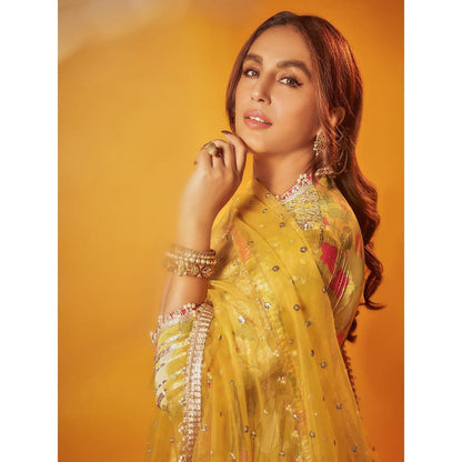 Gopi Vaid Yellow Huma Anarkali with Palazzo and Dupatta (Set of 3)