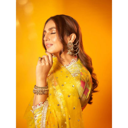 Gopi Vaid Yellow Huma Anarkali with Palazzo and Dupatta (Set of 3)