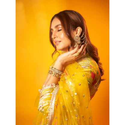 Gopi Vaid Yellow Huma Anarkali with Palazzo and Dupatta (Set of 3)