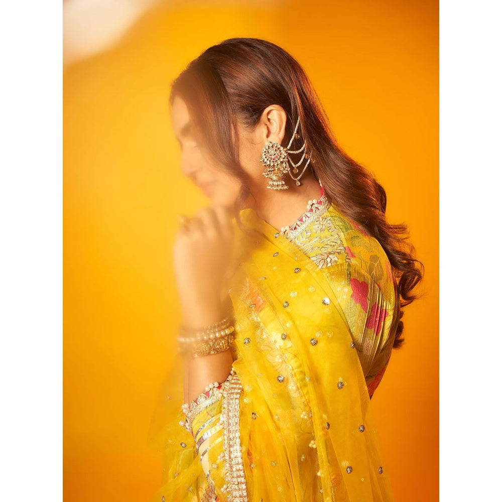 Gopi Vaid Yellow Huma Anarkali with Palazzo and Dupatta (Set of 3)
