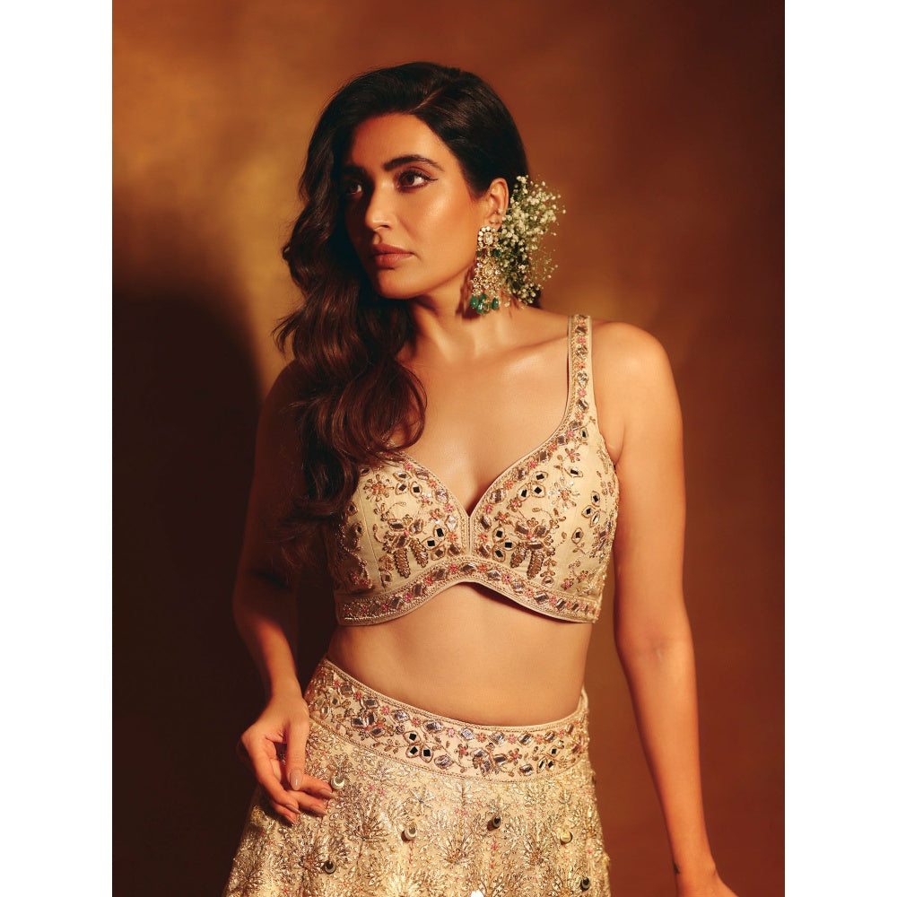 Gopi Vaid Beige Karishma Lehenga with Blouse and Dupatta (Set of 3)