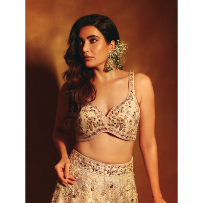 Gopi Vaid Beige Karishma Lehenga with Blouse and Dupatta (Set of 3)