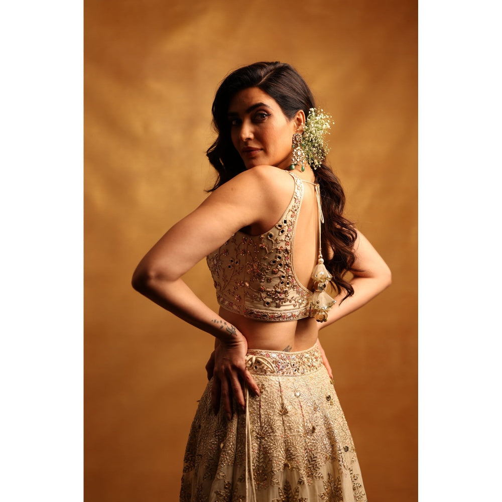 Gopi Vaid Beige Karishma Lehenga with Blouse and Dupatta (Set of 3)