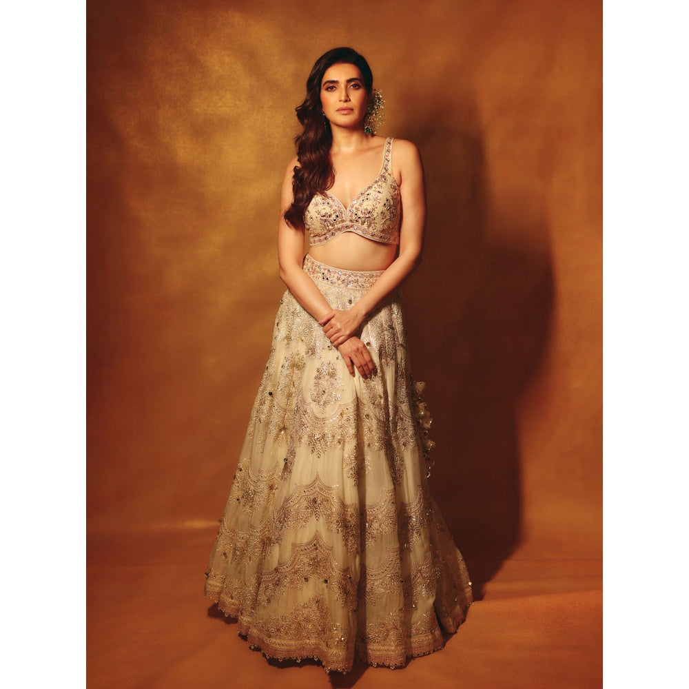 Gopi Vaid Beige Karishma Lehenga with Blouse and Dupatta (Set of 3)