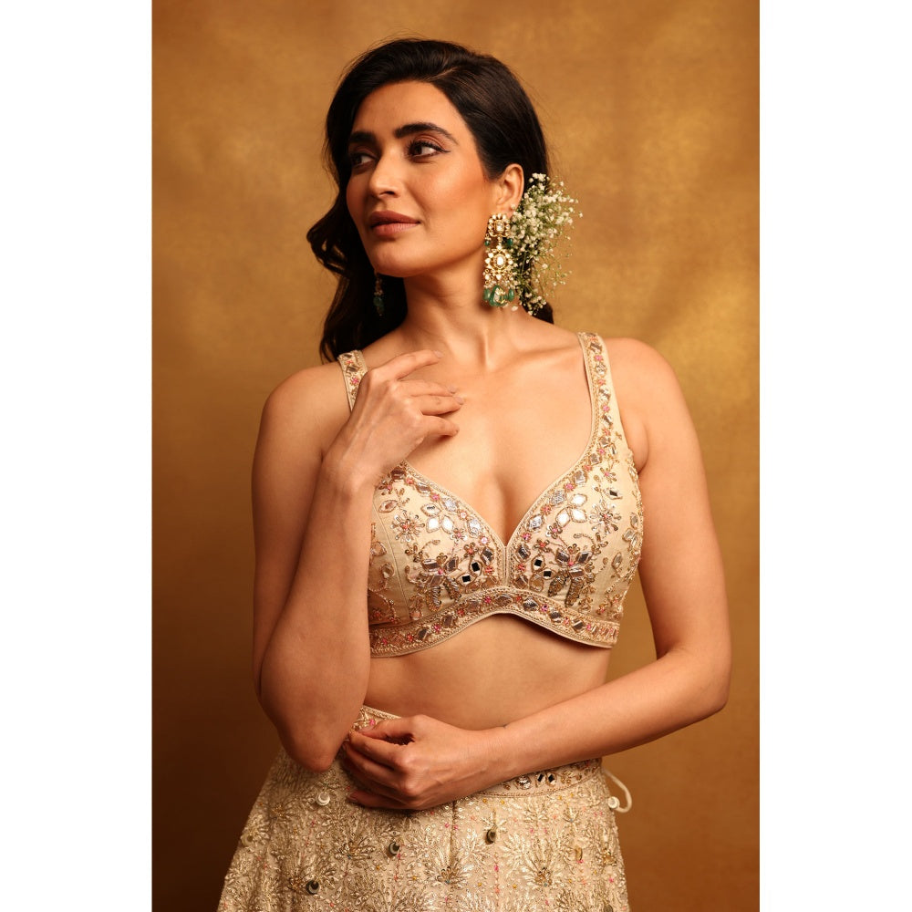 Gopi Vaid Beige Karishma Lehenga with Blouse and Dupatta (Set of 3)