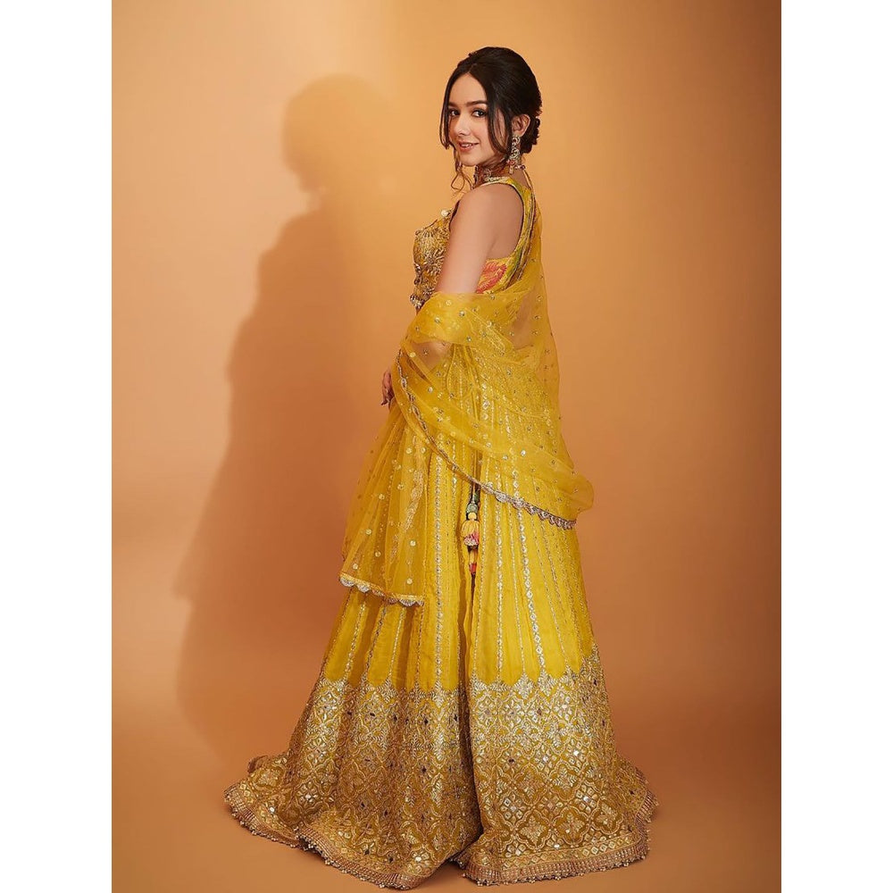 Gopi Vaid Yellow Ishika Lehenga with Blouse and Dupatta (Set of 3)