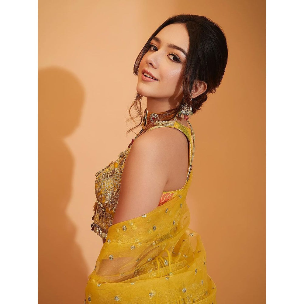 Gopi Vaid Yellow Ishika Lehenga with Blouse and Dupatta (Set of 3)