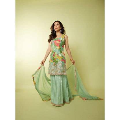 Gopi Vaid Green Sofian Sharara with Kurta and Dupatta (Set of 3)