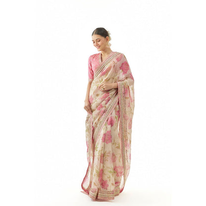 Gopi Vaid Aavika Saree with Stitched Blouse and Petticoat- Ivory