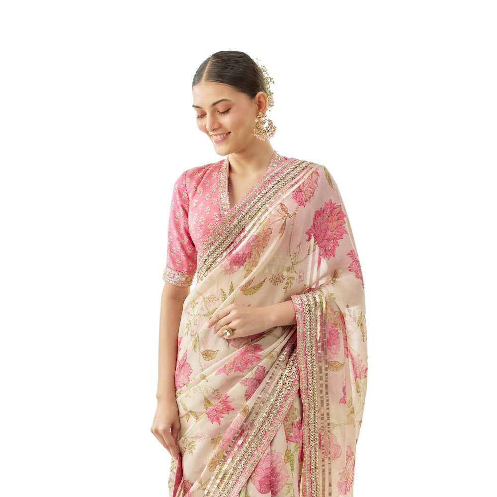 Gopi Vaid Aavika Saree with Stitched Blouse and Petticoat- Ivory