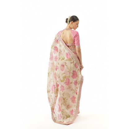 Gopi Vaid Aavika Saree with Stitched Blouse and Petticoat- Ivory
