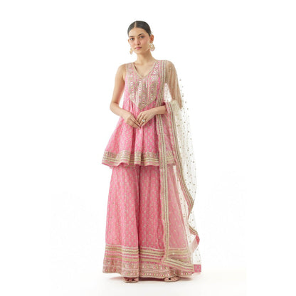 Gopi Vaid Simoni Kurti with Sharara and Dupatta - Pink