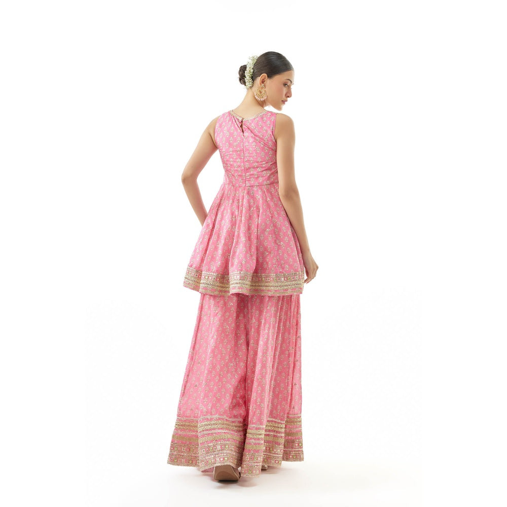 Gopi Vaid Simoni Kurti with Sharara and Dupatta - Pink