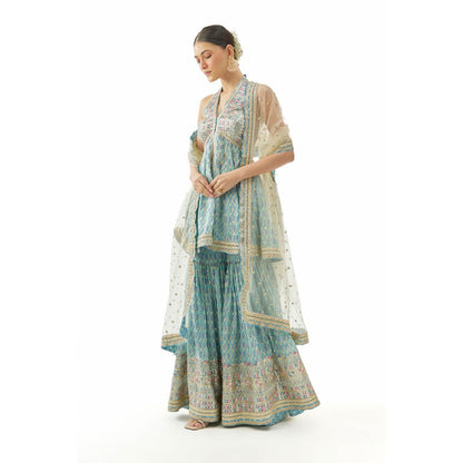 Gopi Vaid Janhavi Kurti with Sharara and Dupatta - Blue